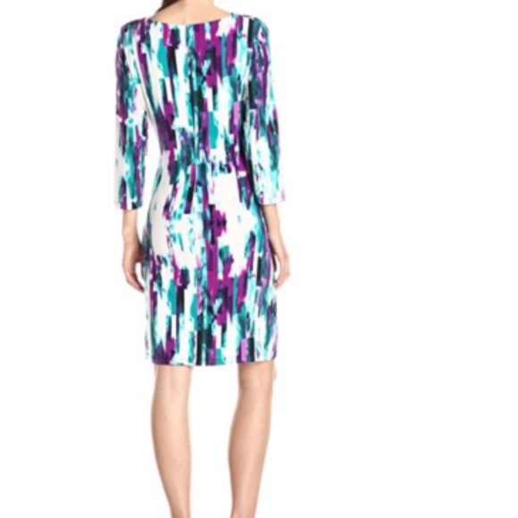 Classy Calvin Klein Women's 3/4 Sleeve Ruched Abstract Print Dress Sz M - Picture 3 of 12